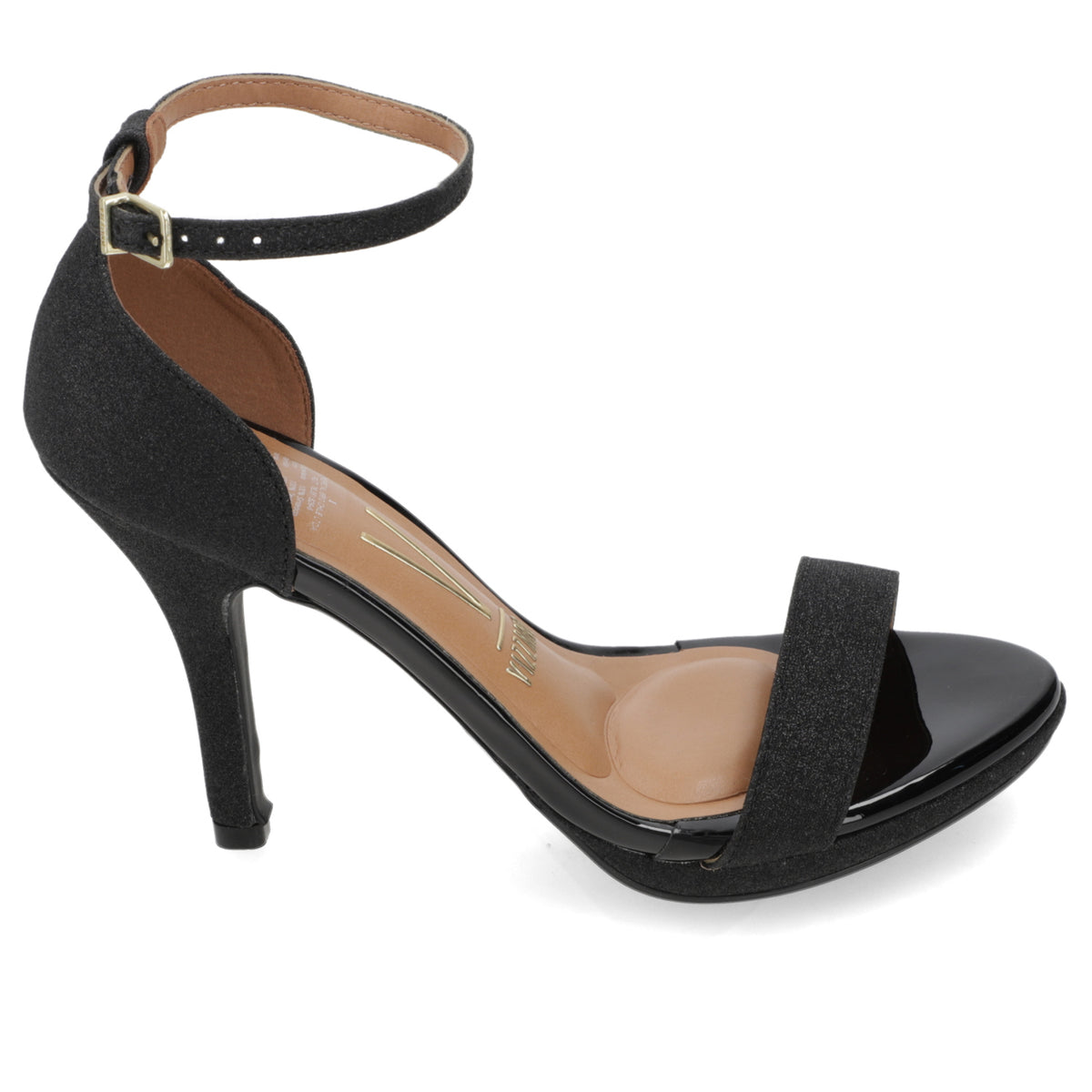 Sandalia Taco Aguja Alto Negro Vizzano Textil Glitter 34 / Negro