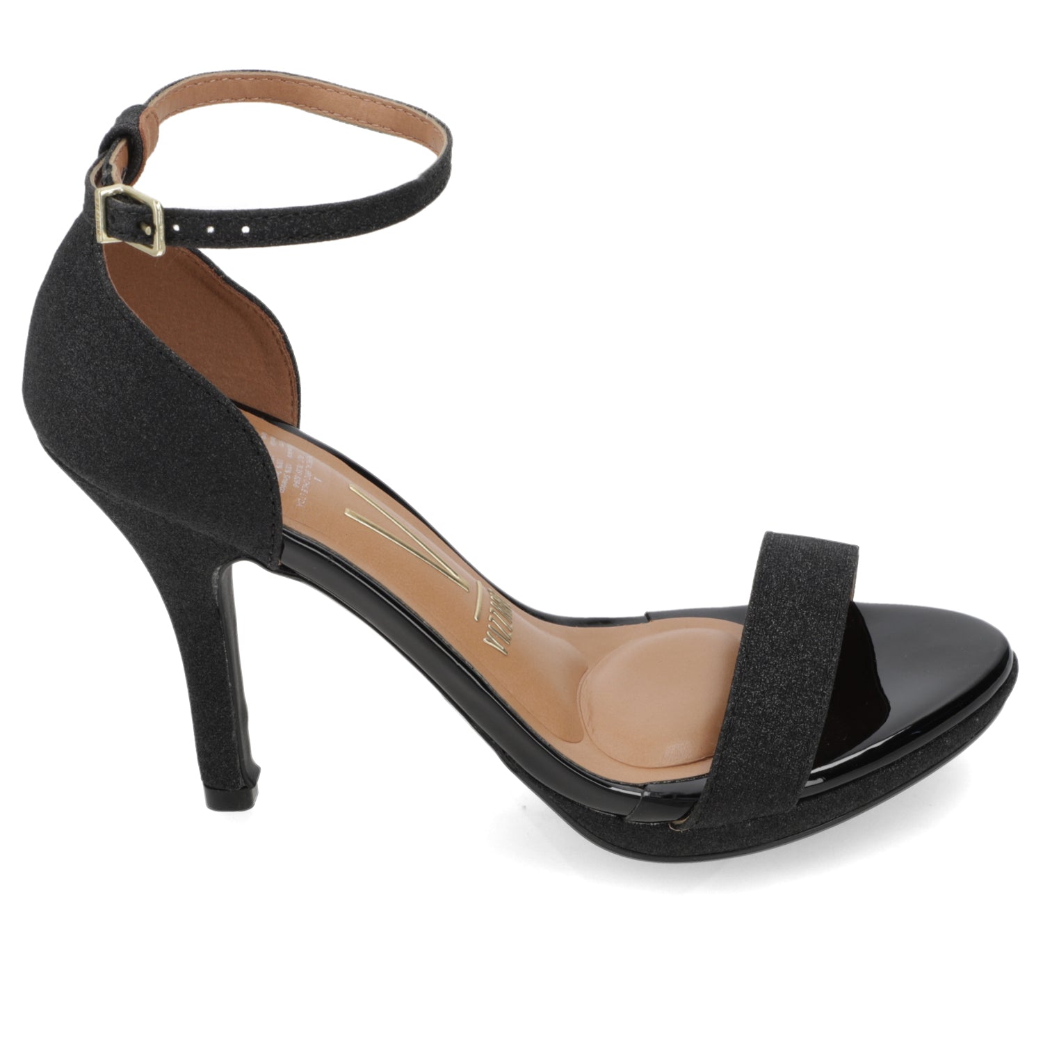 Sandalia Taco Aguja Alto Negro Vizzano Textil Glitter 34 / Negro