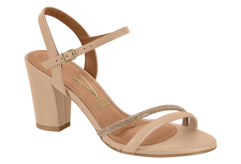 Sandalia Mujer Taco Medio Tiras Finas Beige Vizzano