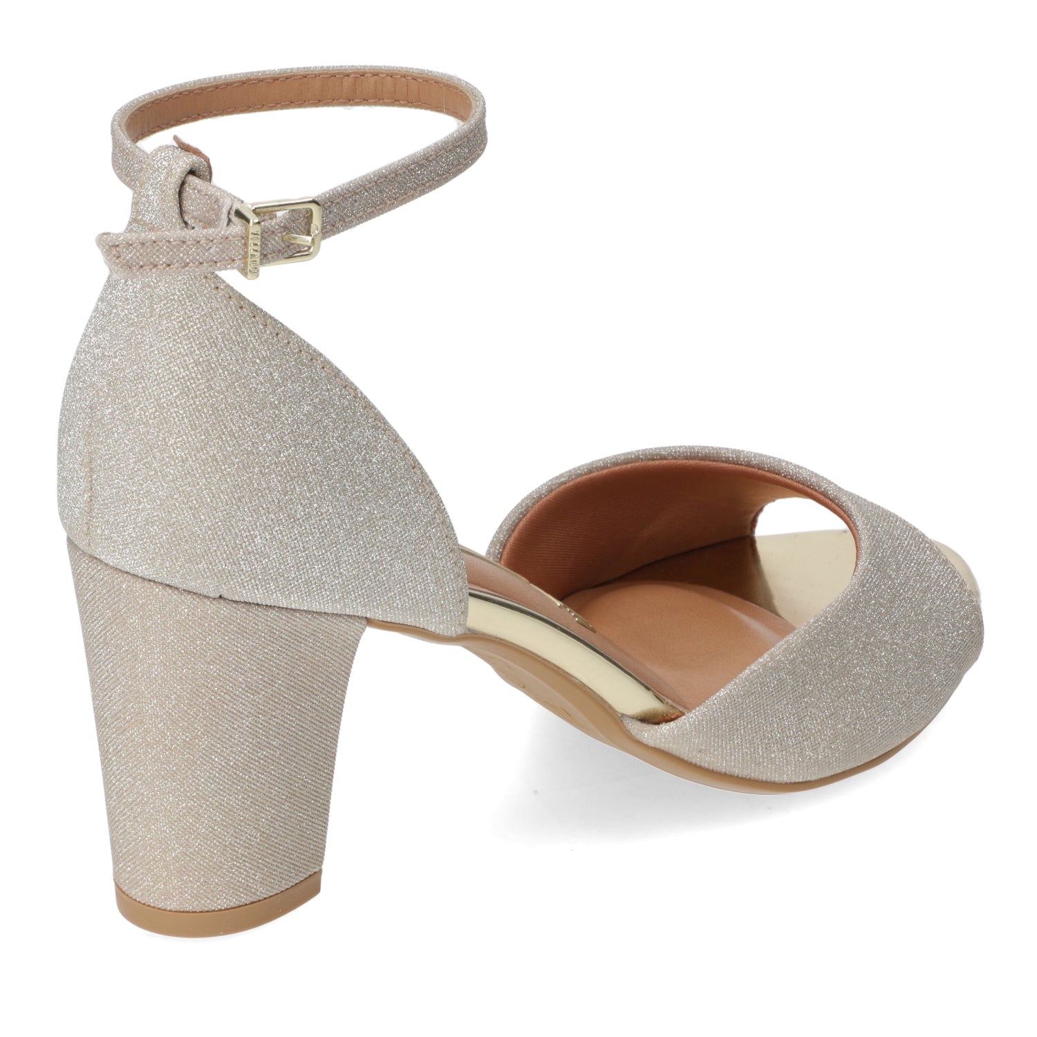 Sandalia Taco Cuadrado Textil Glitter Dorado 34 / Dorado