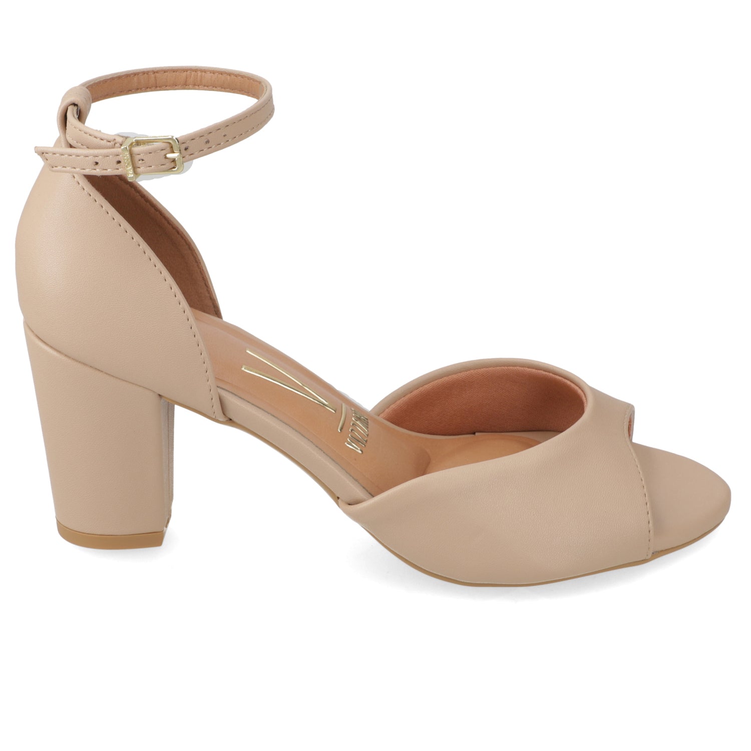 Sandalia Taco Ancho Eco Cuero Beige 35