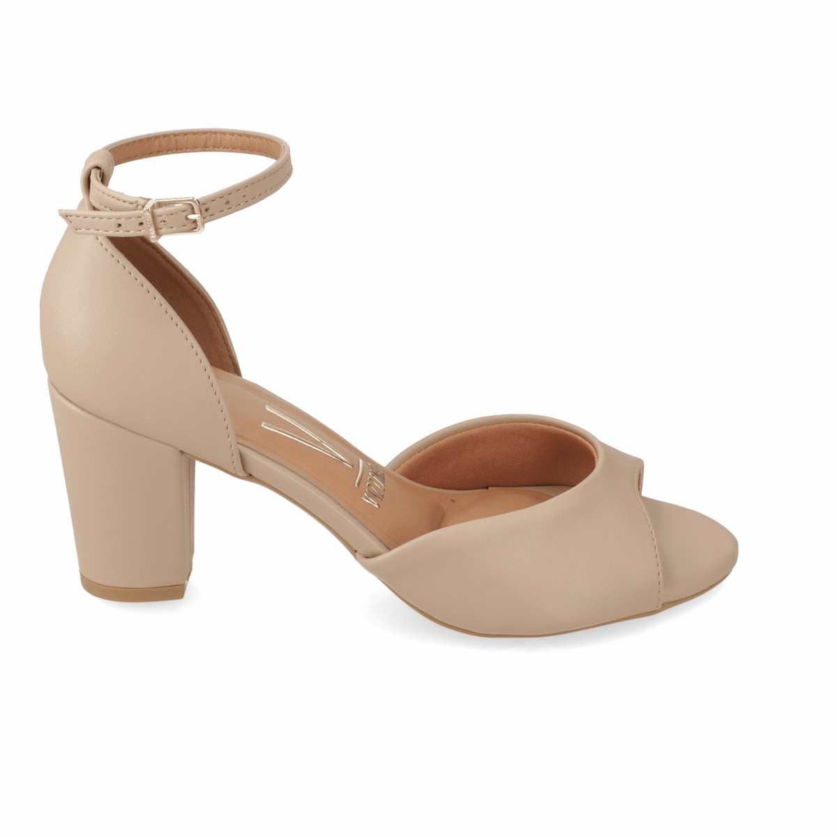 Sandalia Taco Ancho Eco Cuero Beige 35