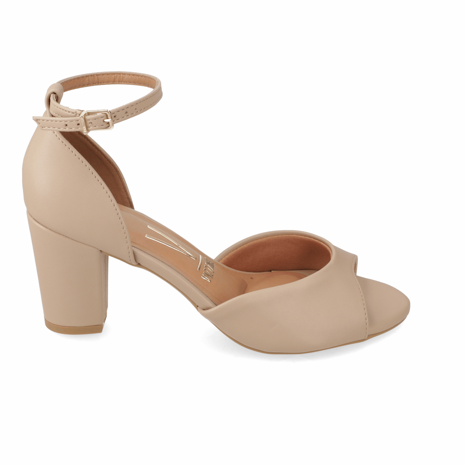 Sandalia Taco Ancho Eco Cuero Beige 35
