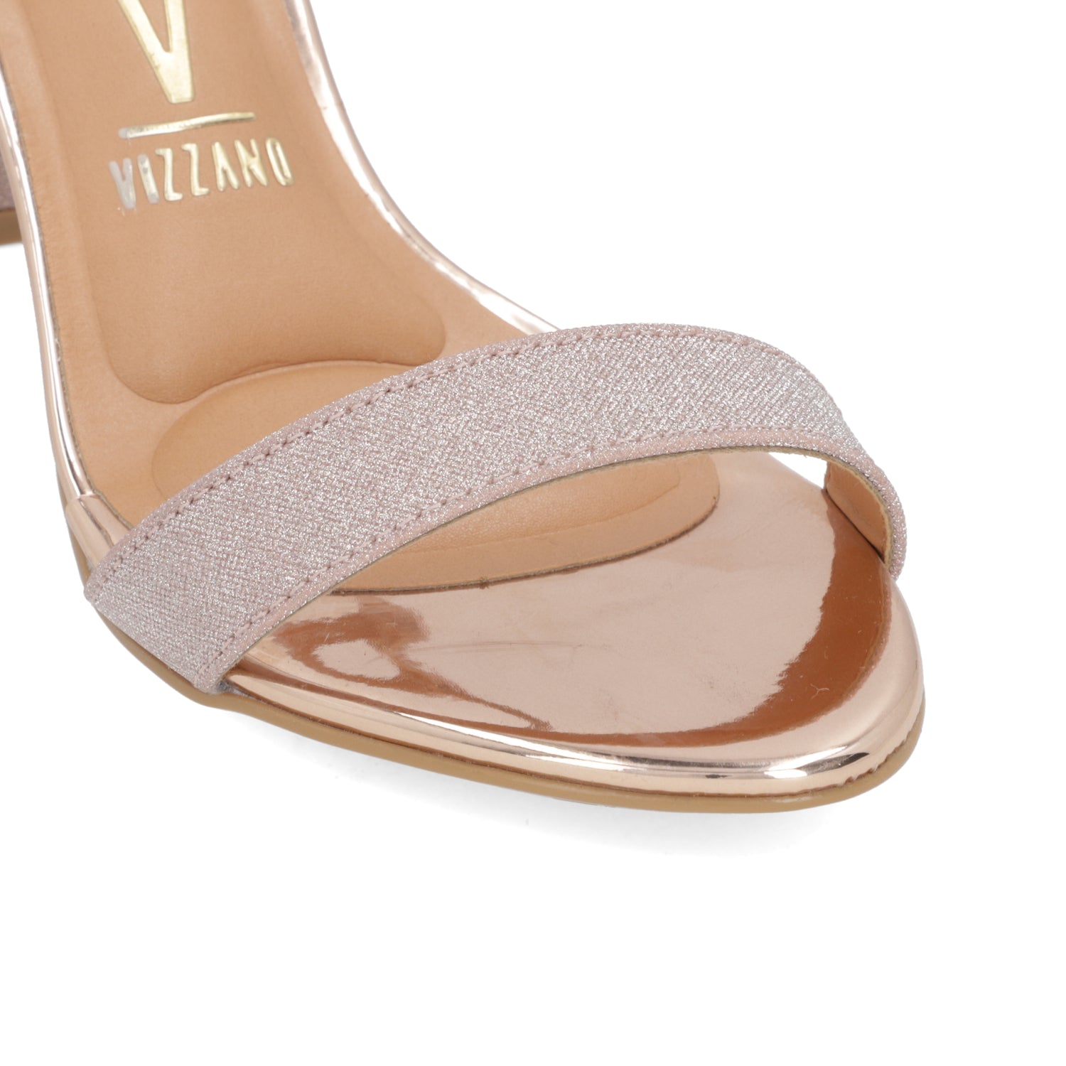 Sandalia Taco Cuadrado Textil Glitter Rose Gold 6262-474-26594-23146