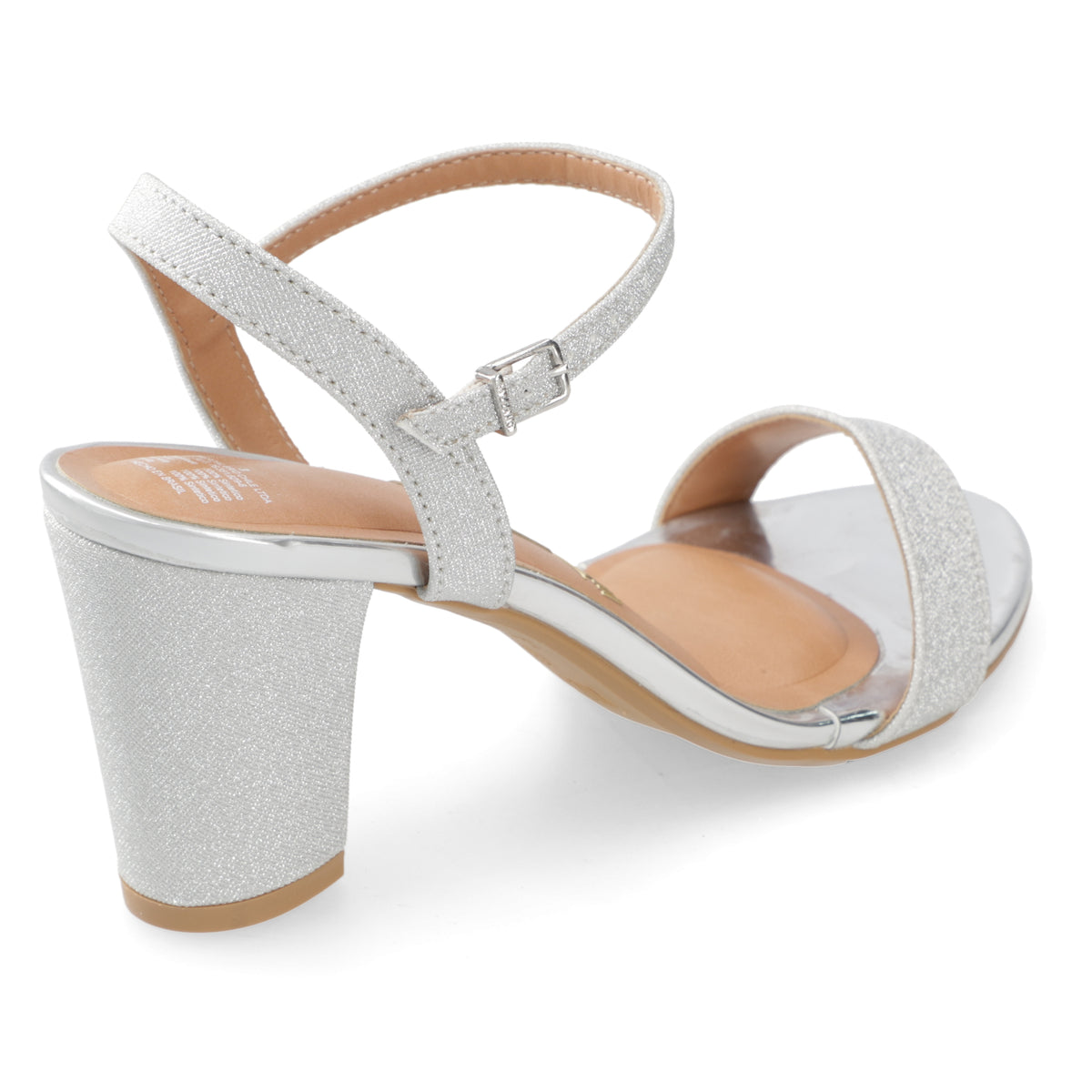 Sandalia Taco Cuadrado Textil Glitter Plateado 34 / Plateado