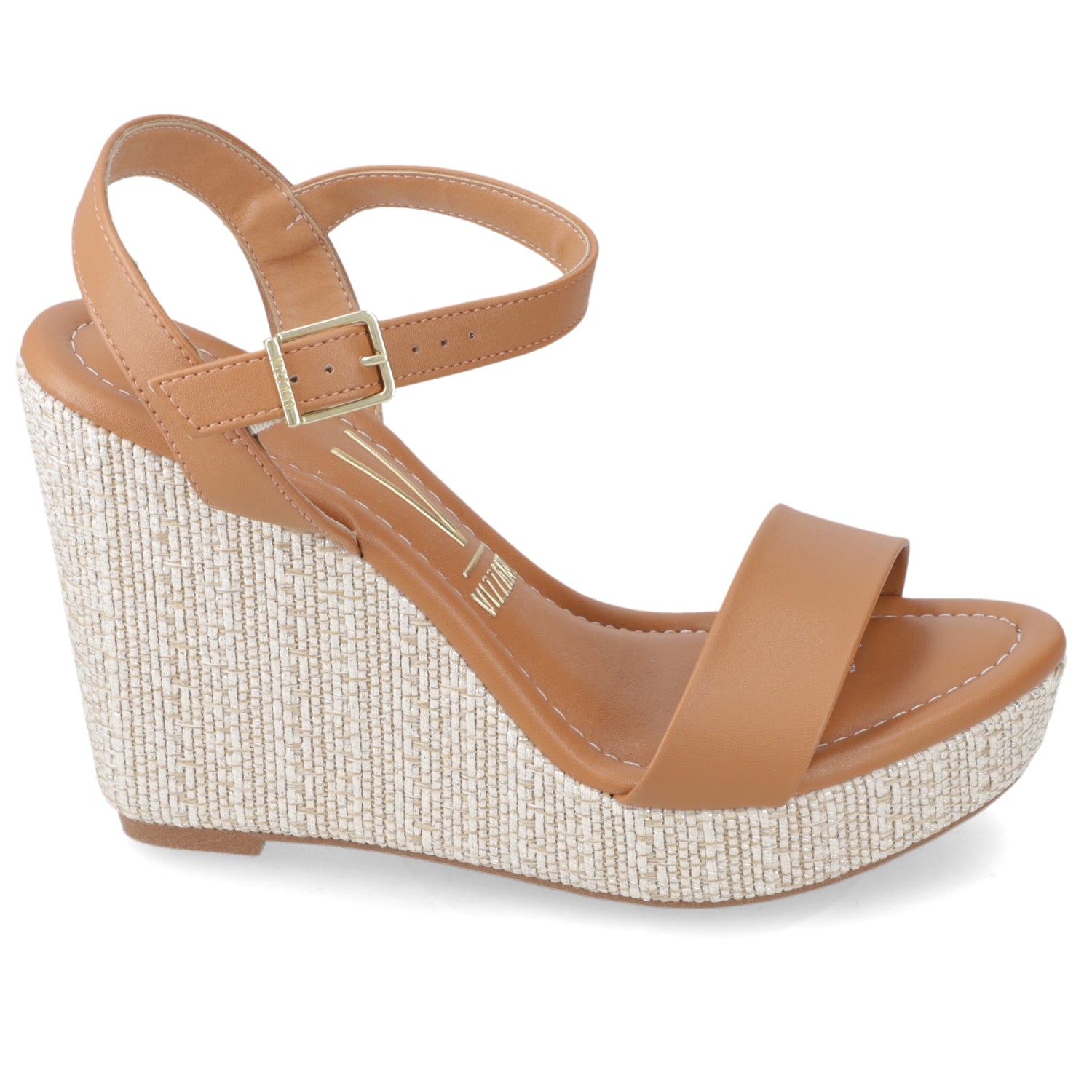 Sandalia Taco Cuña Alto Camel Vizzano