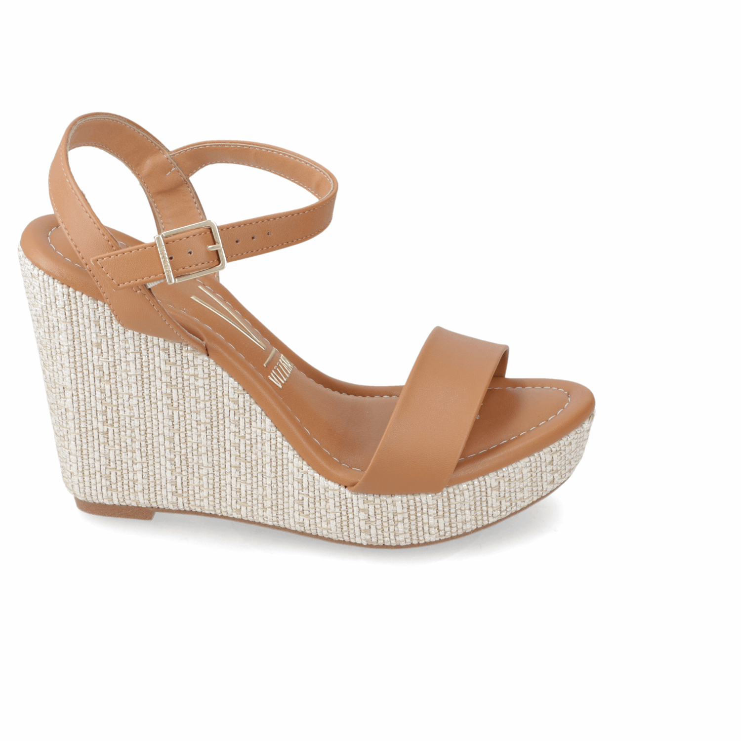 Sandalia Taco Cuña Alto Camel Vizzano