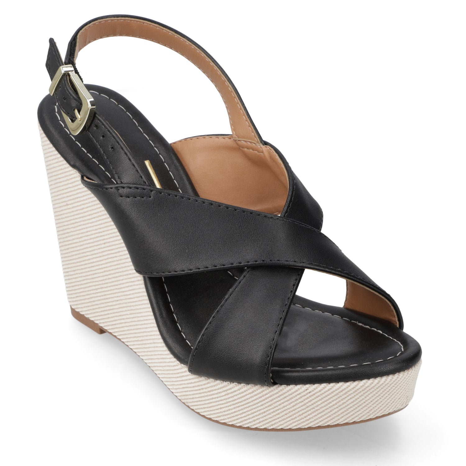 Sandalia Taco Cuña Alto Negro Vizzano