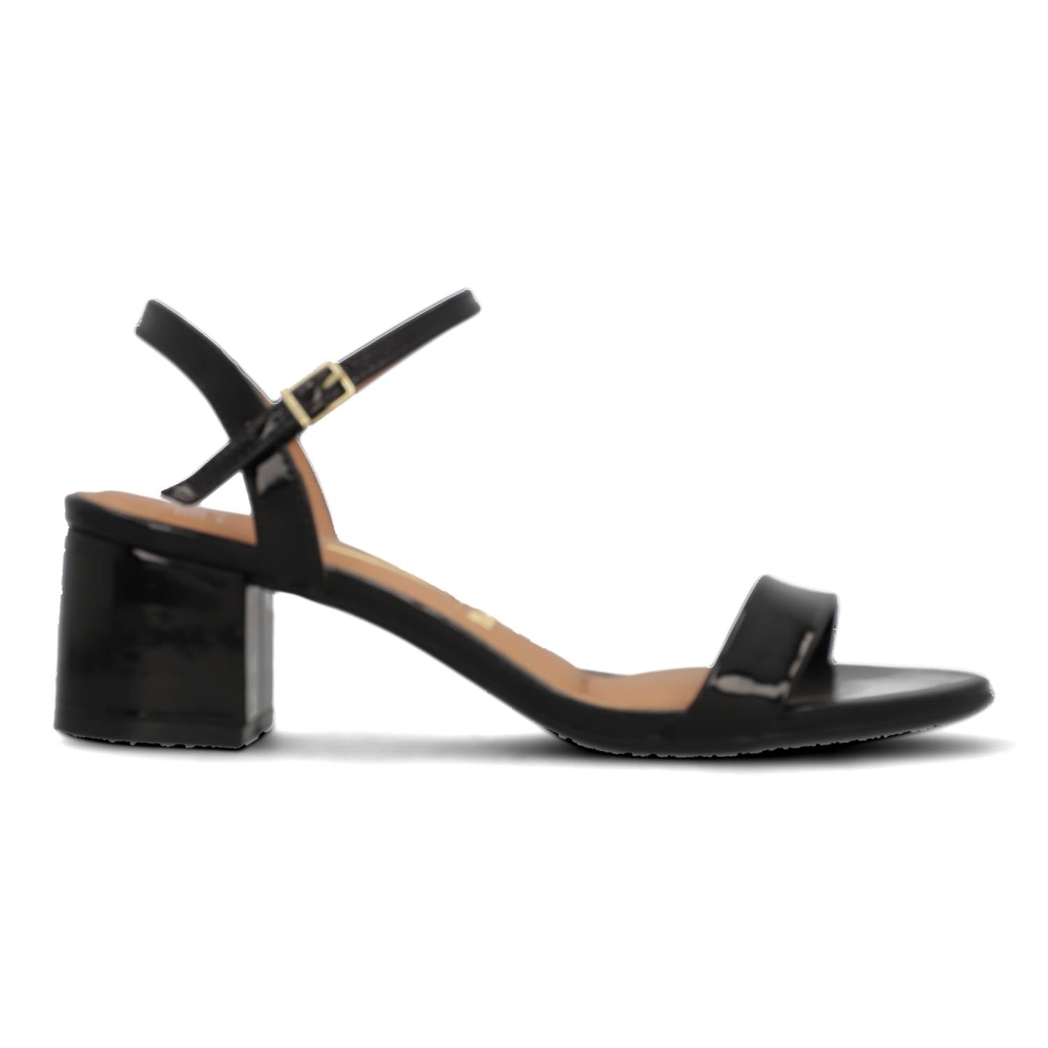 Sandalia Taco Cuadrado Efecto Charol Negro 34 / Negro