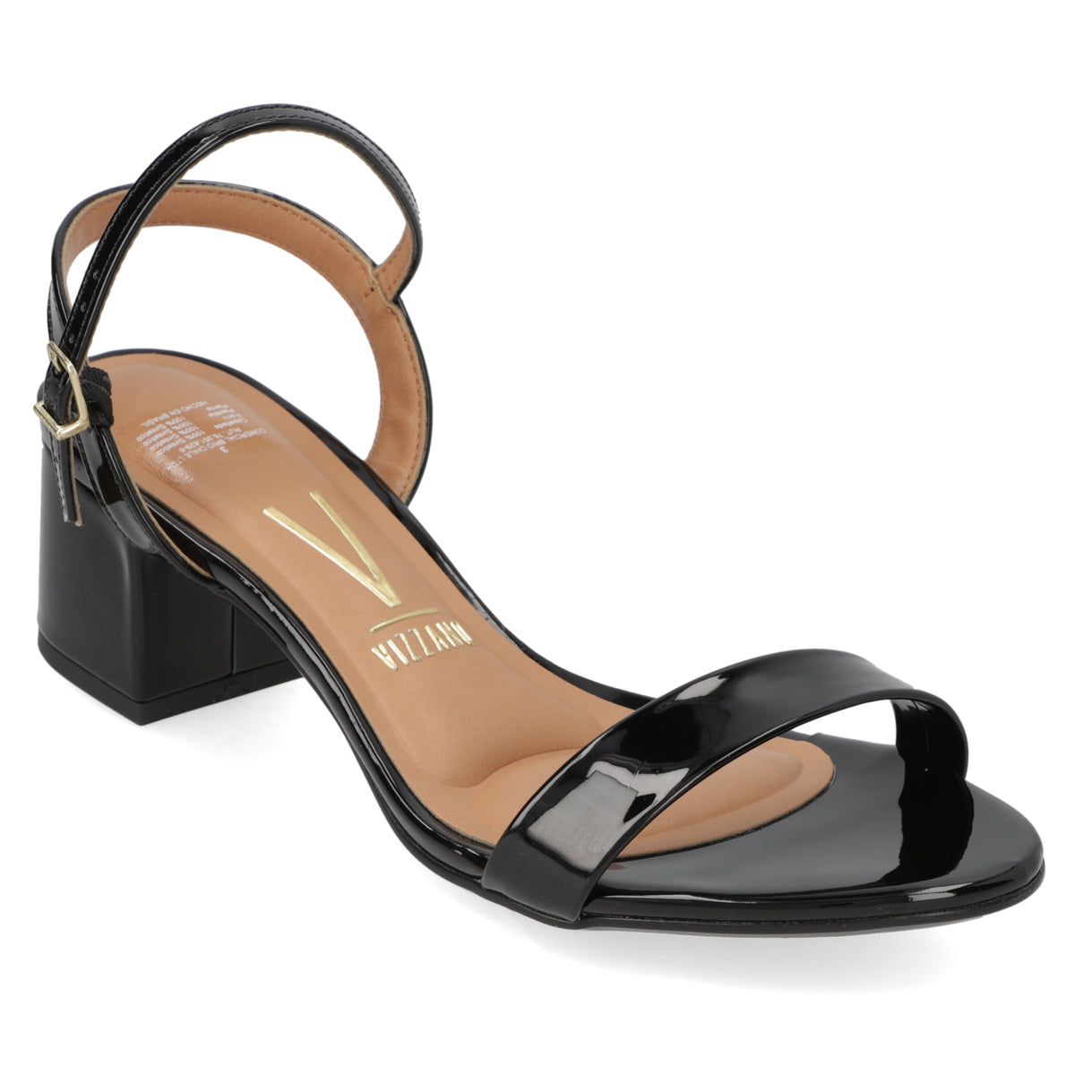 Sandalia Taco Cuadrado Efecto Charol Negro 34 / Negro