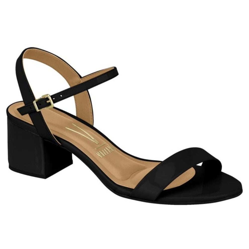 Sandalia Taco Cuadrado Efecto Charol Negro 34 / Negro