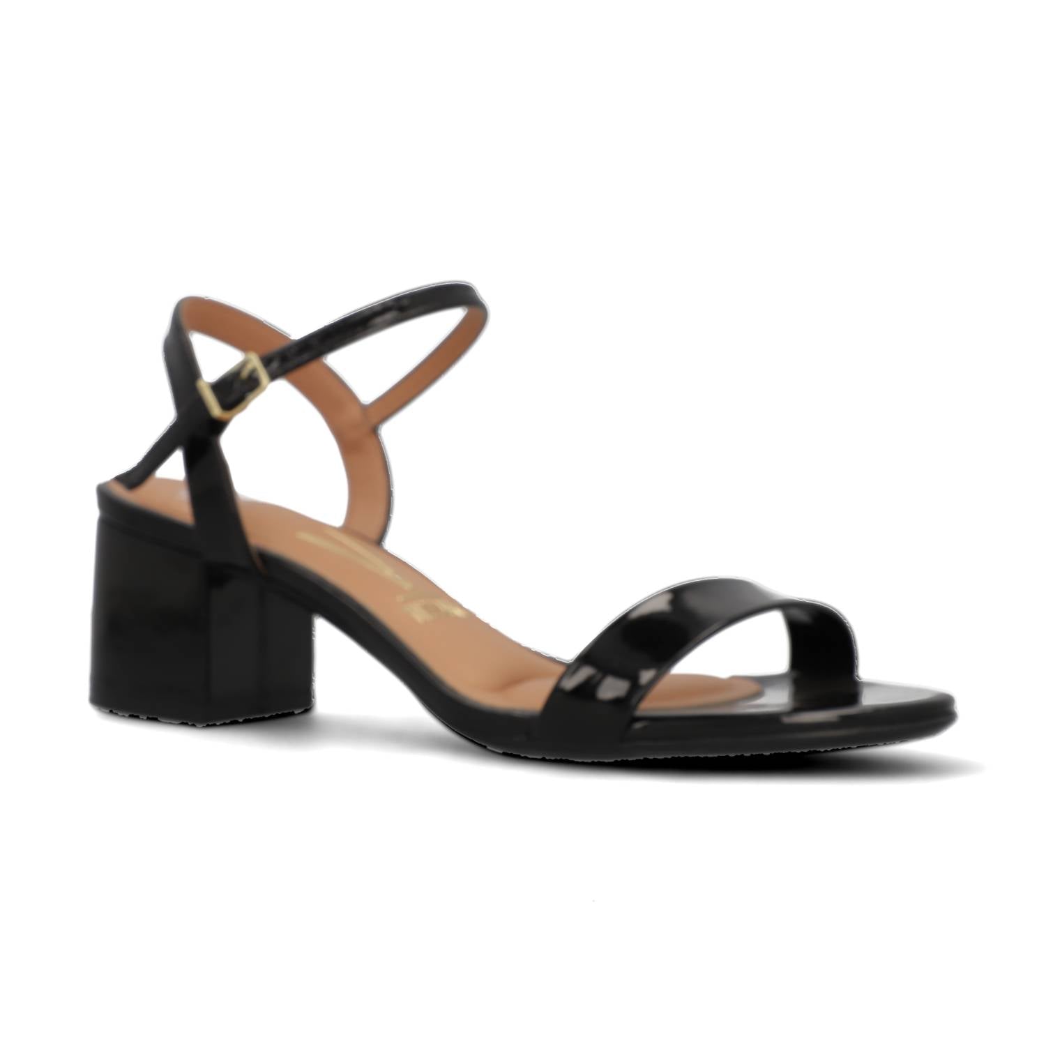 Sandalia Taco Cuadrado Efecto Charol Negro 6291-900-13488-15745