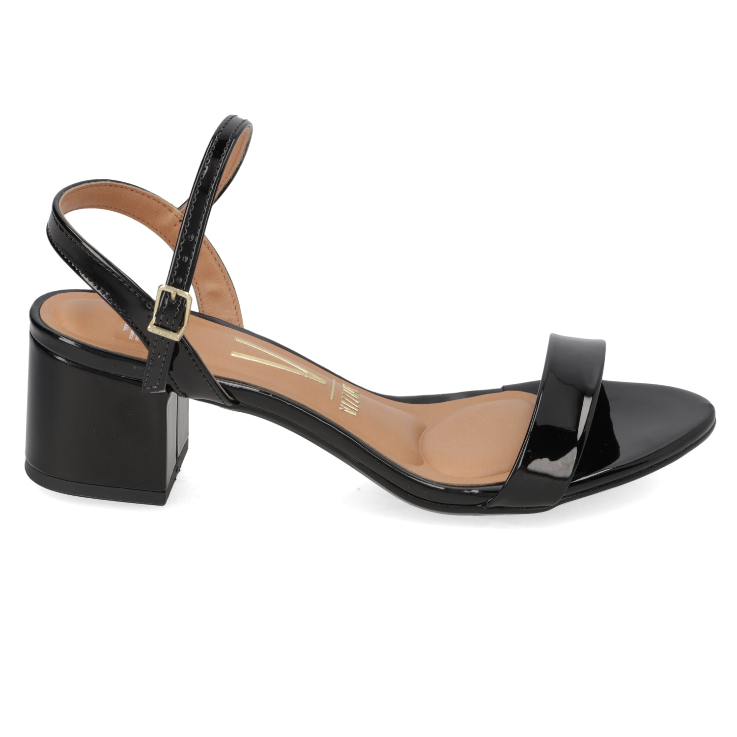 Sandalia Taco Cuadrado Efecto Charol Negro 34 / Negro