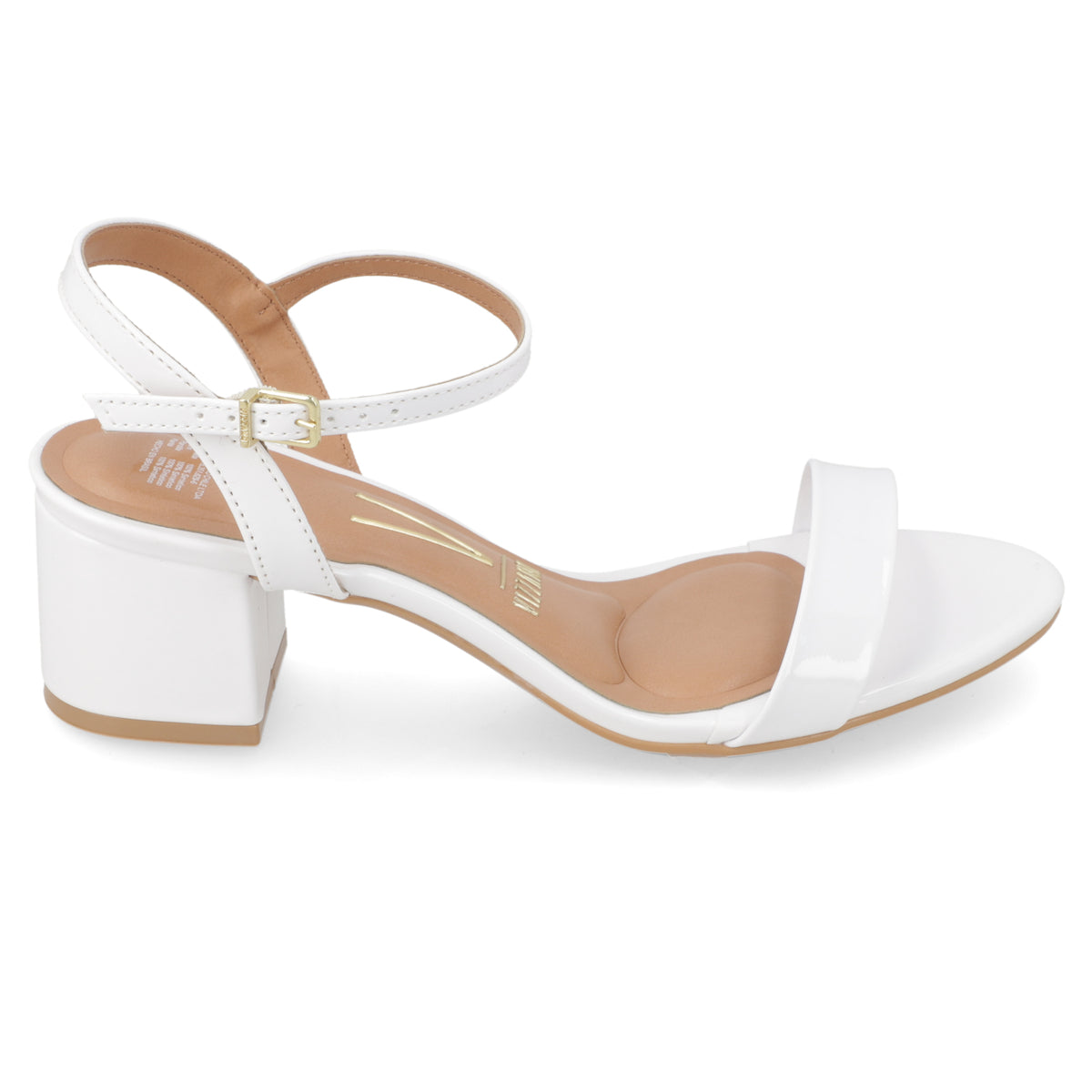 Sandalia Taco Ancho Efecto Charol Blanco 34