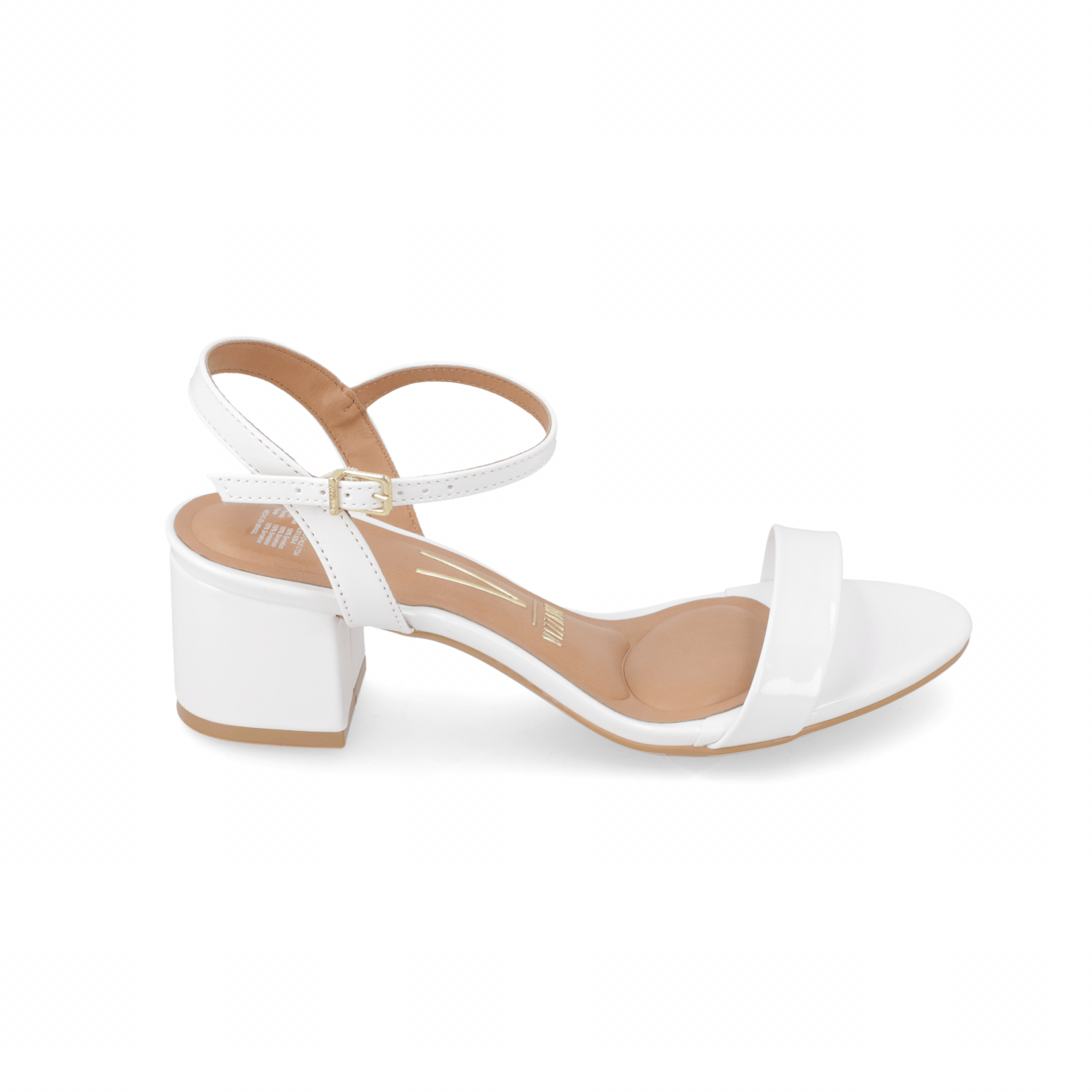 Sandalia Taco Ancho Efecto Charol Blanco 34