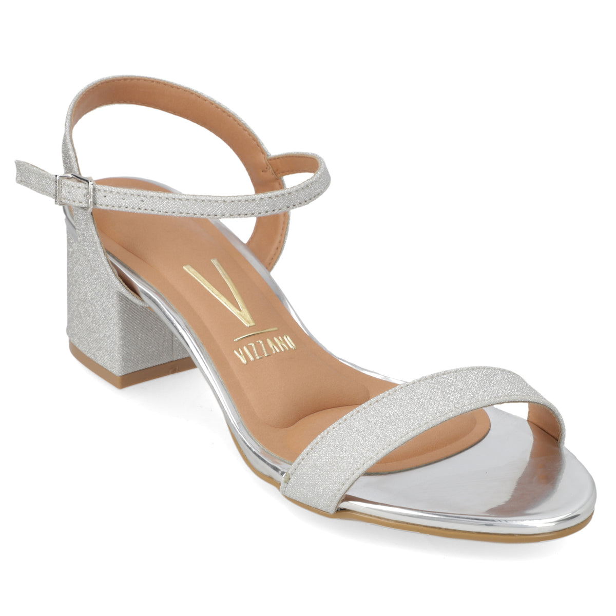 Sandalia Taco Cuadrado Textil Glitter Plateado 34 / Plateado