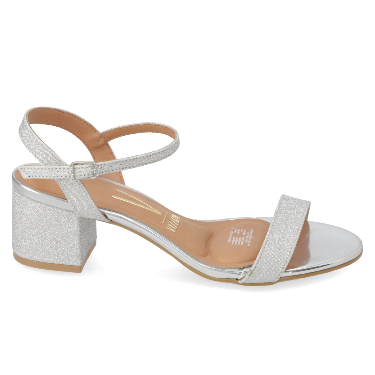 Sandalia Taco Cuadrado Textil Glitter Plateado 34 / Plateado