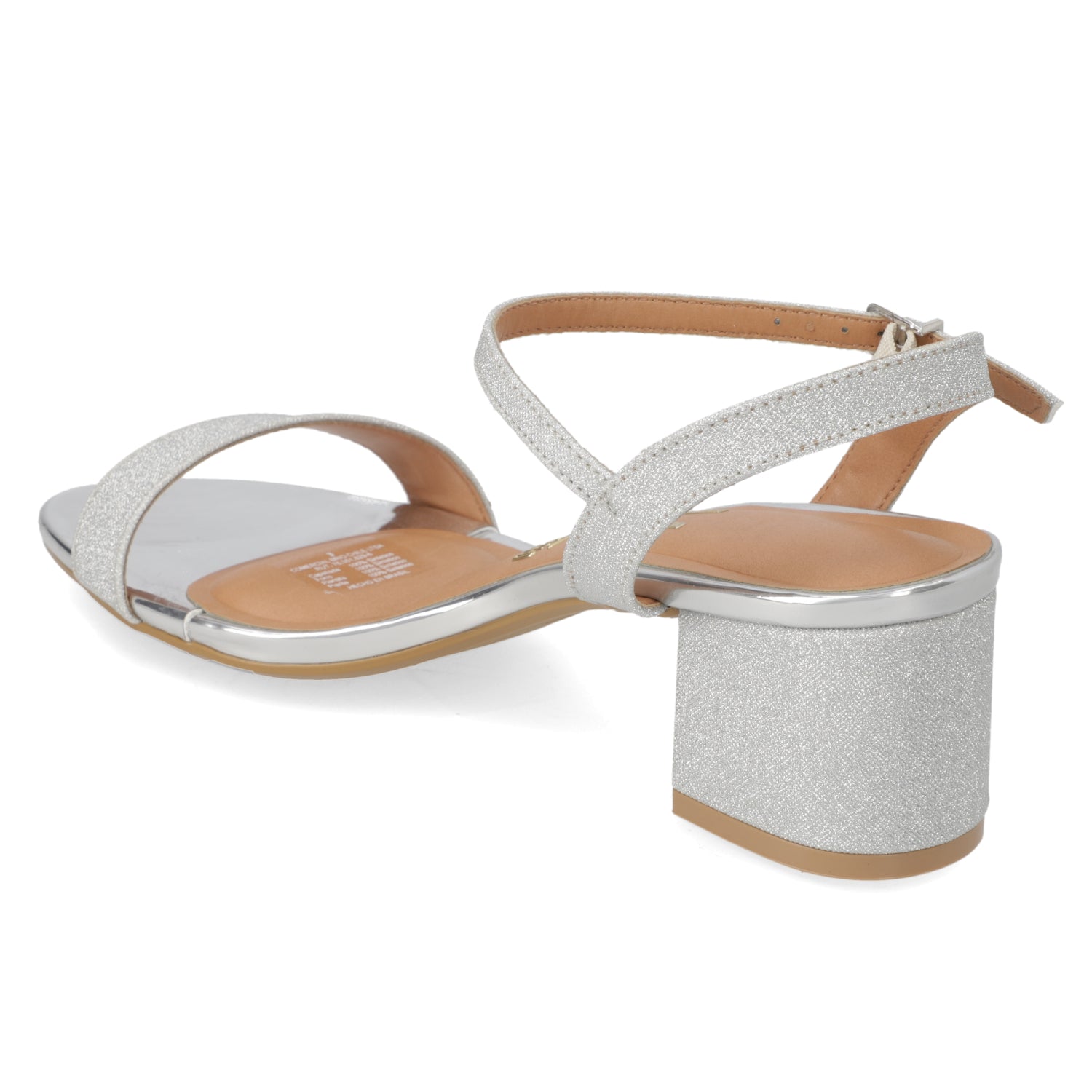 Sandalia Taco Cuadrado Textil Glitter Plateado 34 / Plateado