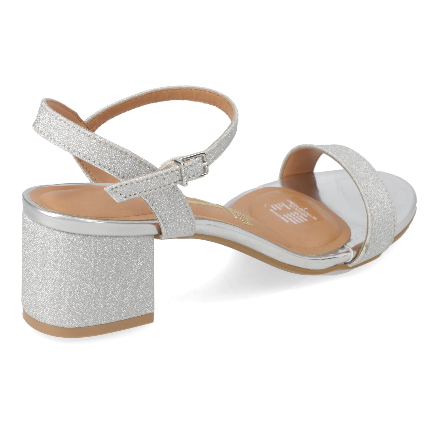Sandalia Taco Cuadrado Textil Glitter Plateado 34 / Plateado