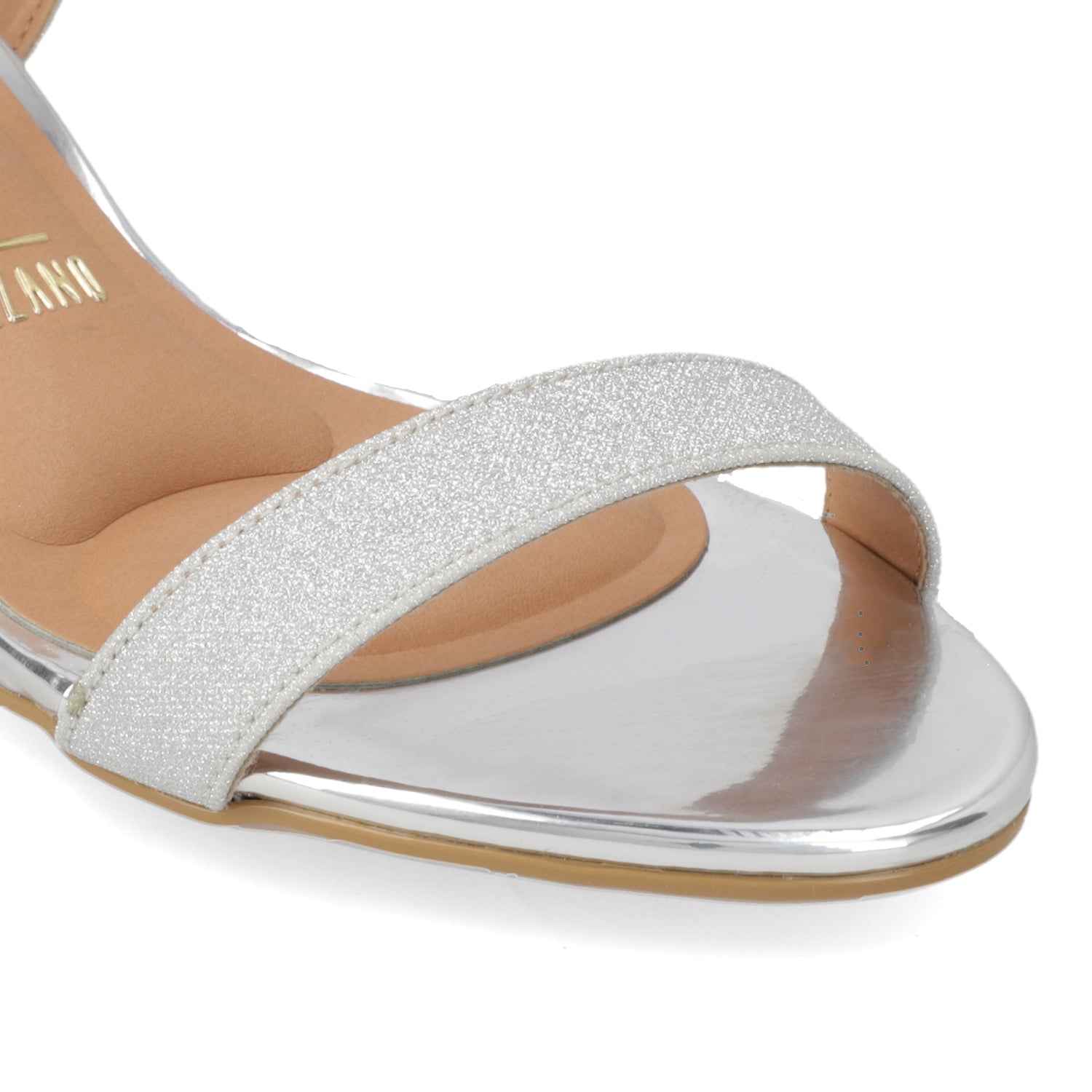 Sandalia Taco Cuadrado Textil Glitter Plateado 34 / Plateado