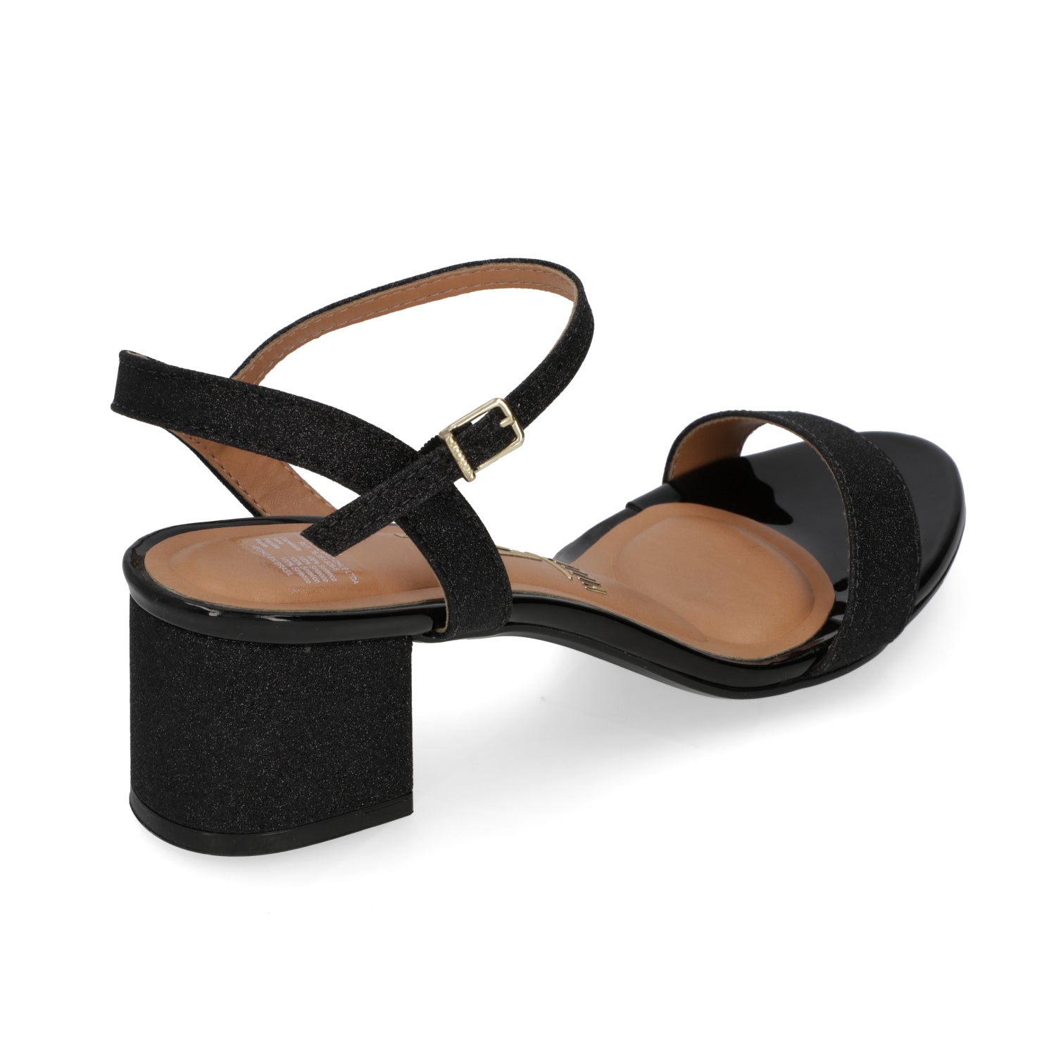 Sandalia Taco Ancho Textil Glitter Negra 6291-900-26721-15745