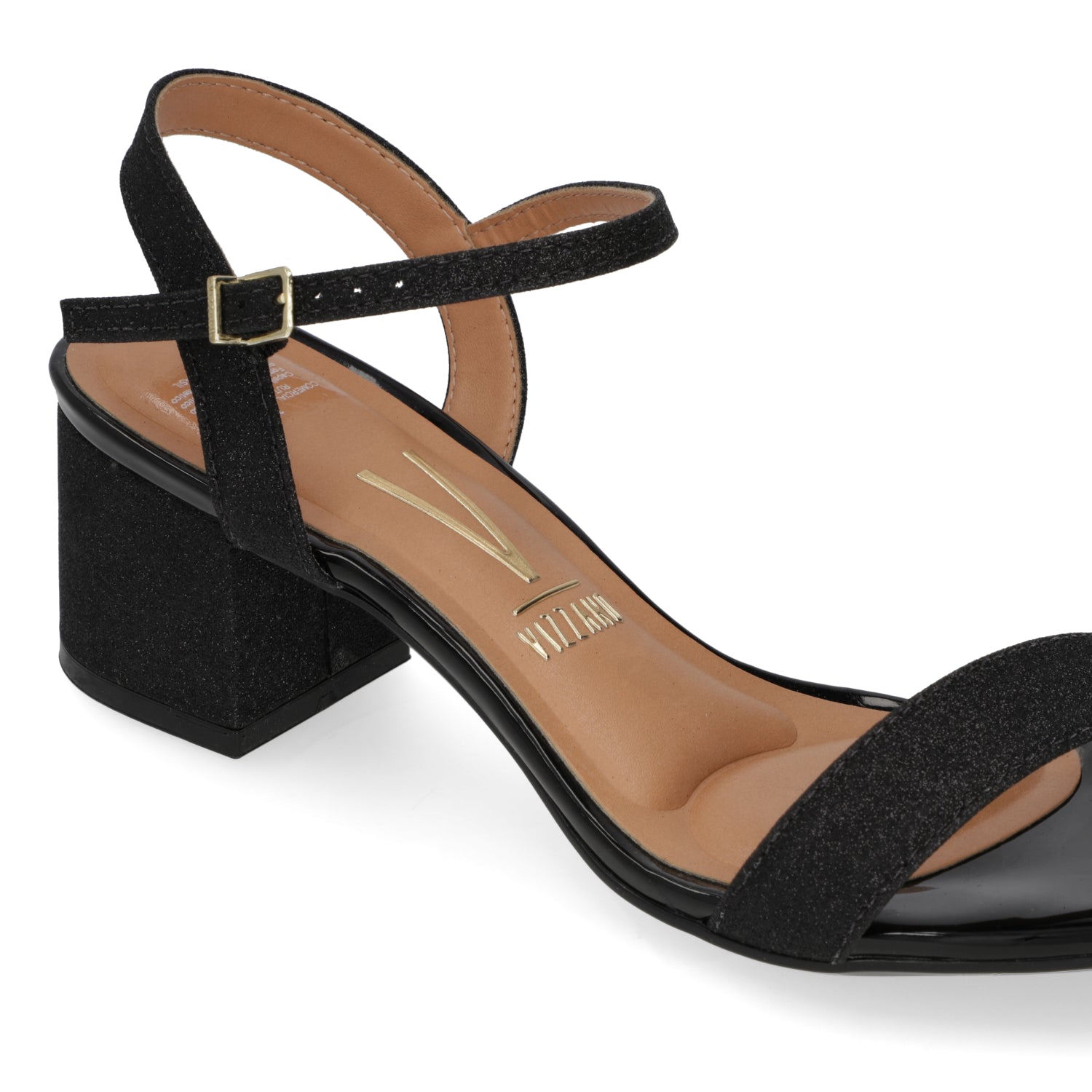 Sandalia Taco Ancho Textil Glitter Negra 6291-900-26721-15745