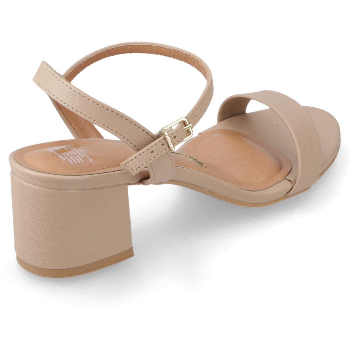 Sandalia Taco Ancho Eco Cuero Beige