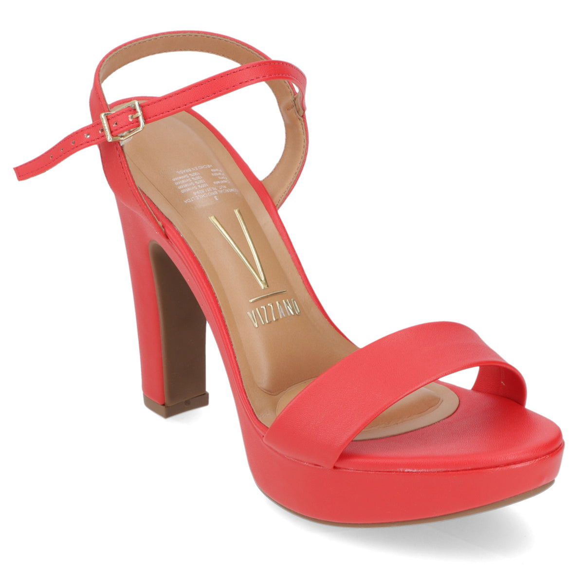 Sandalia Taco Ancho Alto Rojo Vizzano