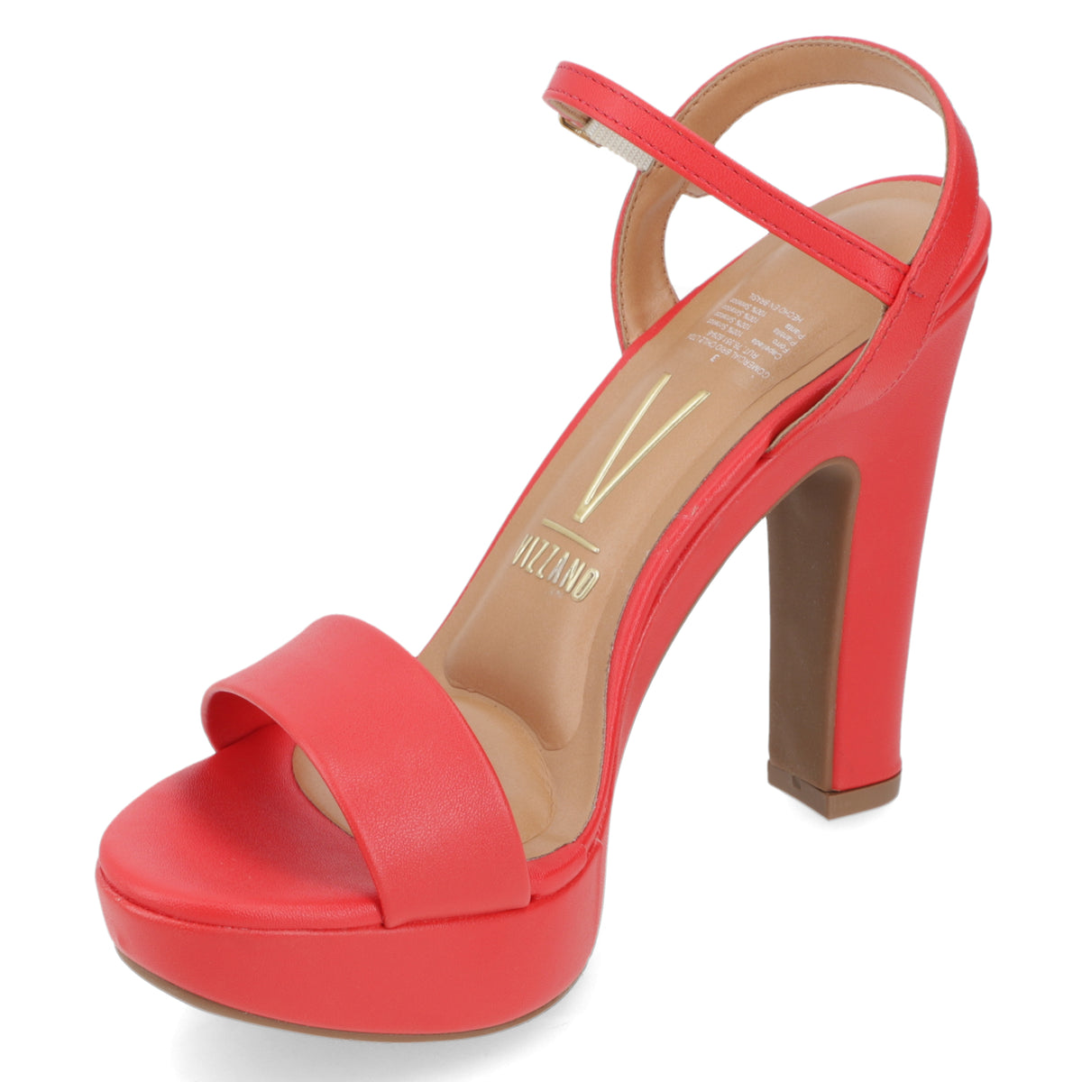 Sandalia Taco Ancho Alto Rojo Vizzano