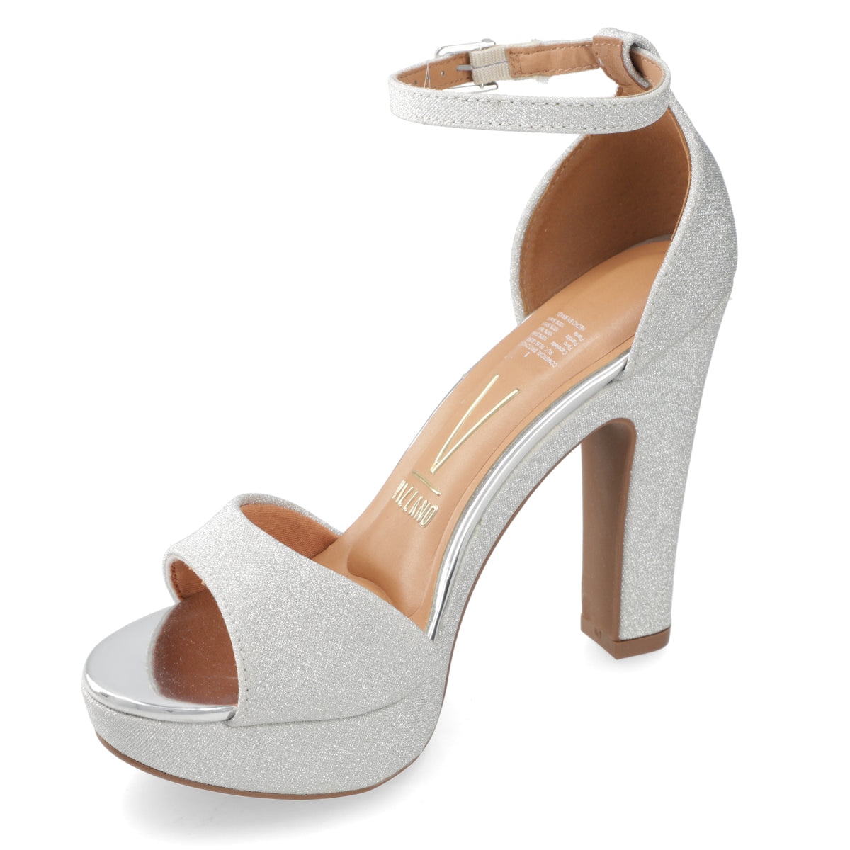 Sandalia Taco Ancho Glitter Plateado 34 / Plateado