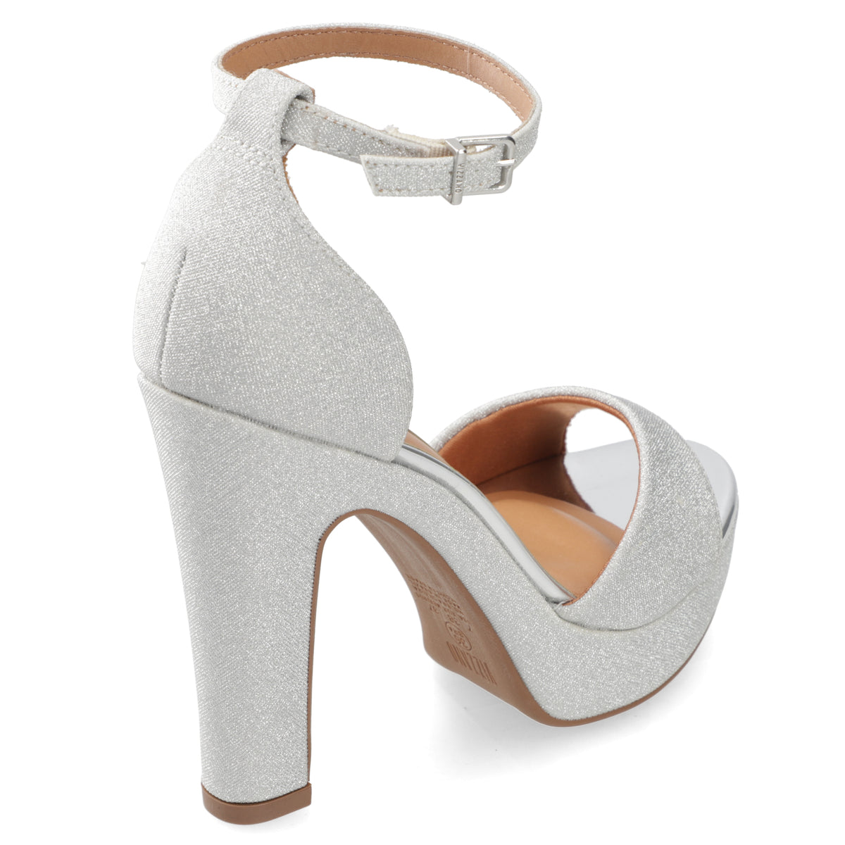 Sandalia Taco Ancho Glitter Plateado 34 / Plateado