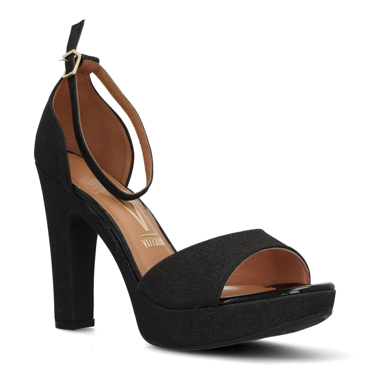 Sandalia Taco Cuadrado Textil Glitter Negro 6292-217-26721-15745