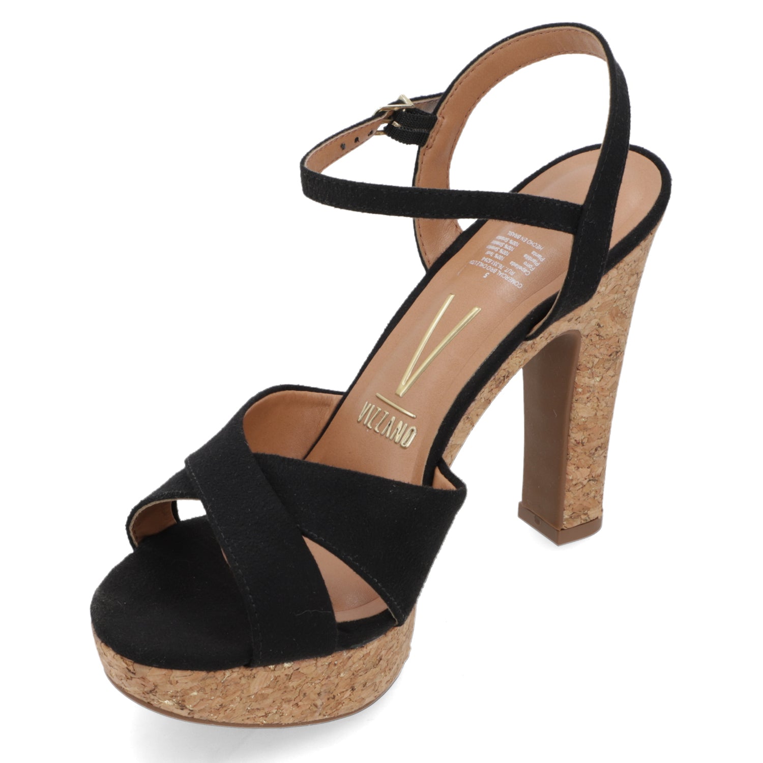 Sandalia Taco Ancho Alto Negro Vizzano Efecto Gamuza 34 / Negro