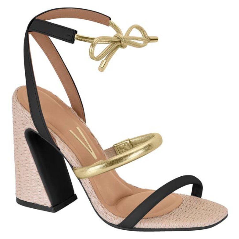 Sandalia Taco Cuadrado Vizzano EcoCuero Beige Negro 6403-405-26786-61816