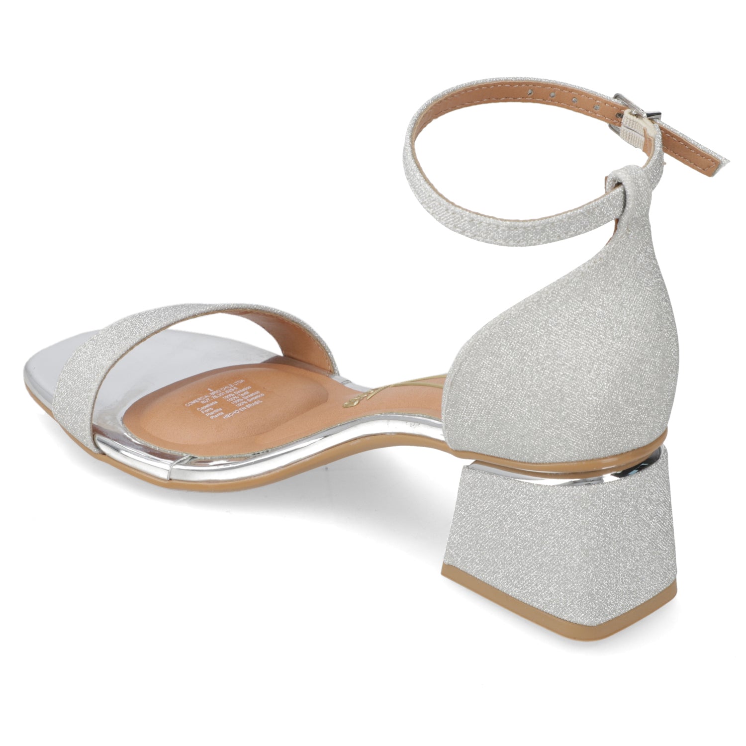 Sandalia Taco Ancho Textil Glitter Plateado 35