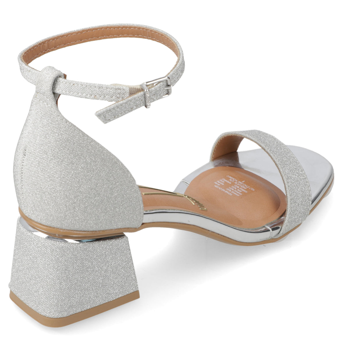 Sandalia Taco Ancho Textil Glitter Plateado 35