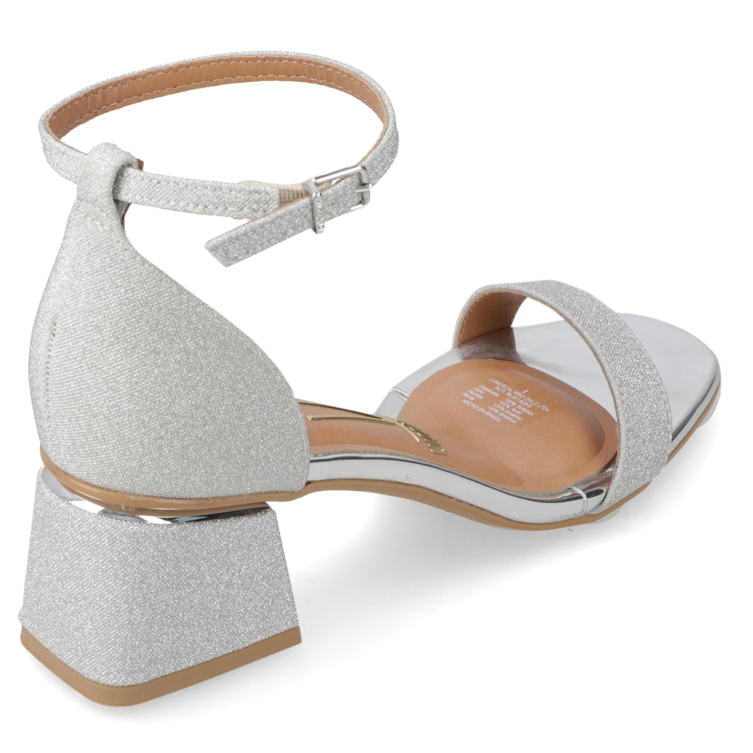Sandalia Taco Ancho Textil Glitter Plateado 35