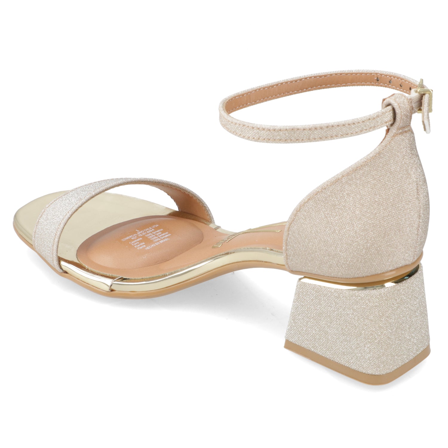 Sandalia Taco Ancho Textil Glitter Dorado 35