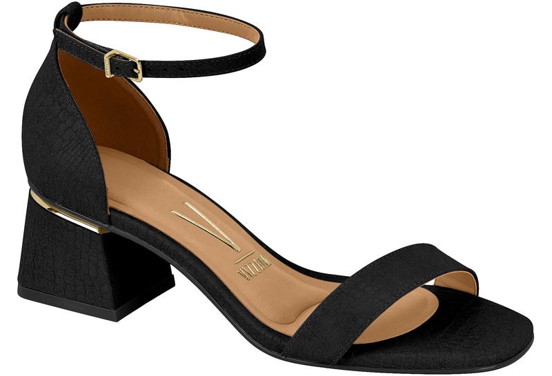 Sandalia Mujer Taco Medio Pulsera al Tobillo Negra Vizzano