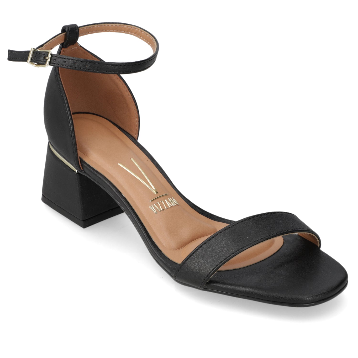 Sandalia Taco Ancho Eco Cuero Negro 35