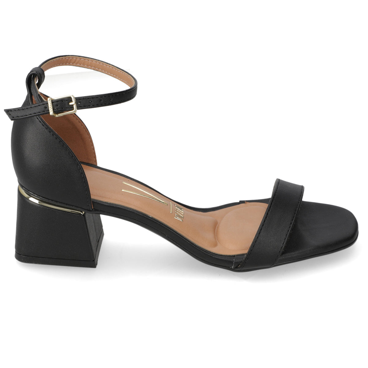 Sandalia Taco Ancho Eco Cuero Negro 35