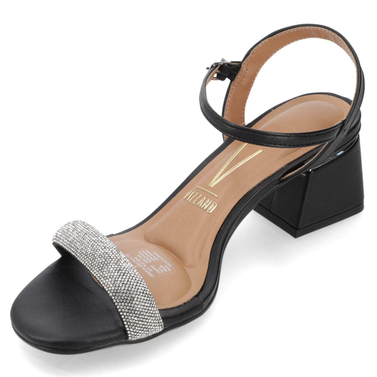 Sandalia Taco Ancho Eco Cuero Brillos Negro 35