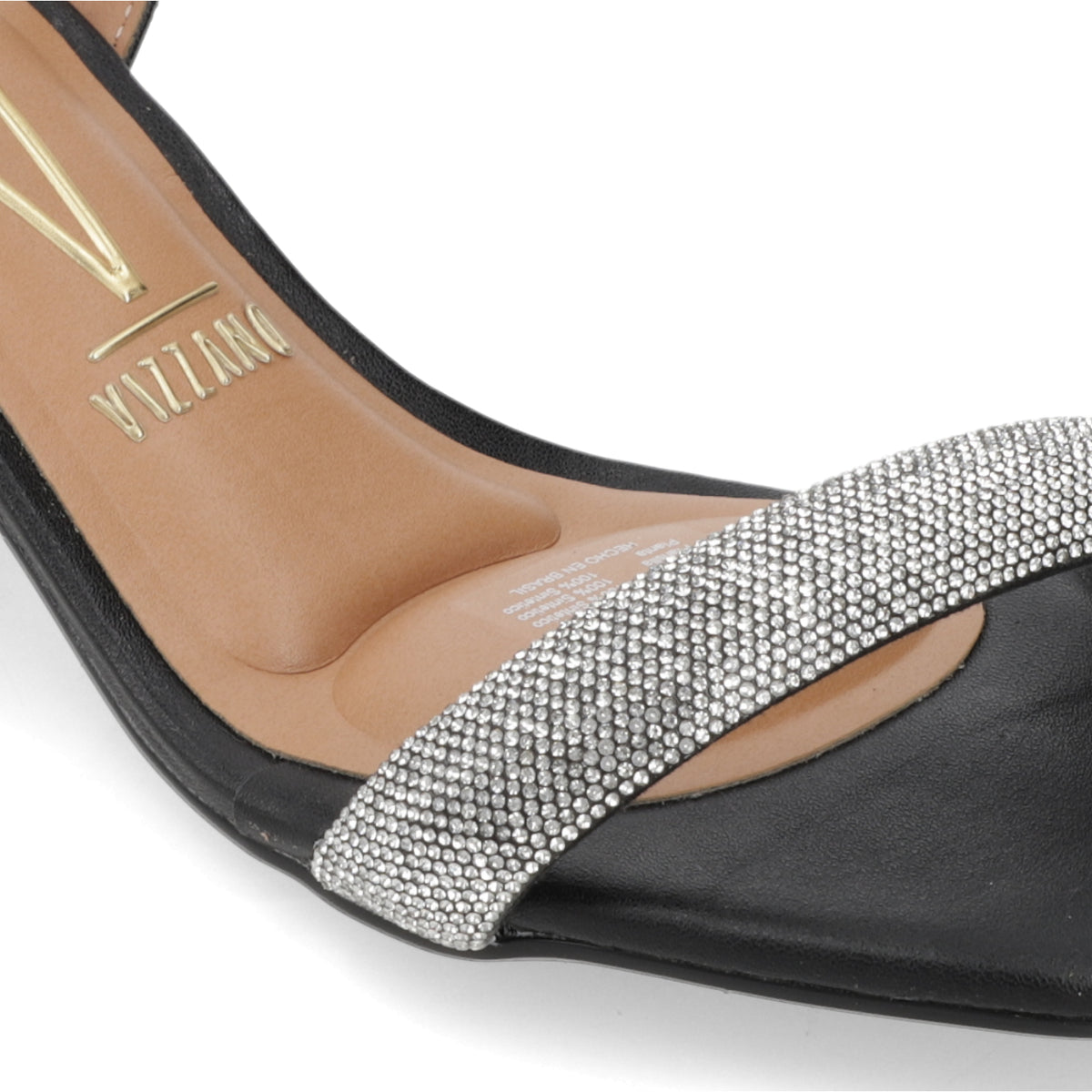 Sandalia Taco Ancho Eco Cuero Brillos Negro 35