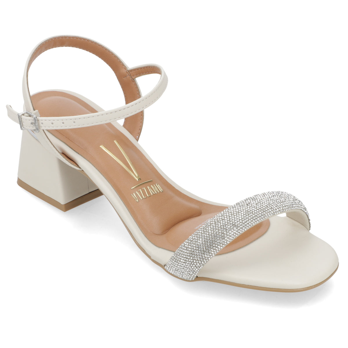 Sandalia Taco Ancho Eco Cuero Brillos Blanco 35