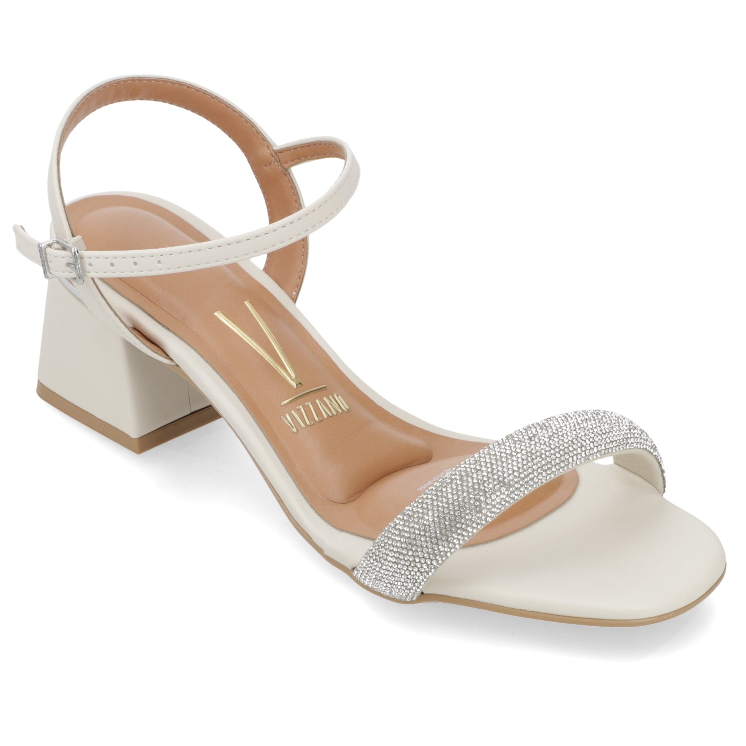 Sandalia Taco Ancho Eco Cuero Brillos Blanco 35