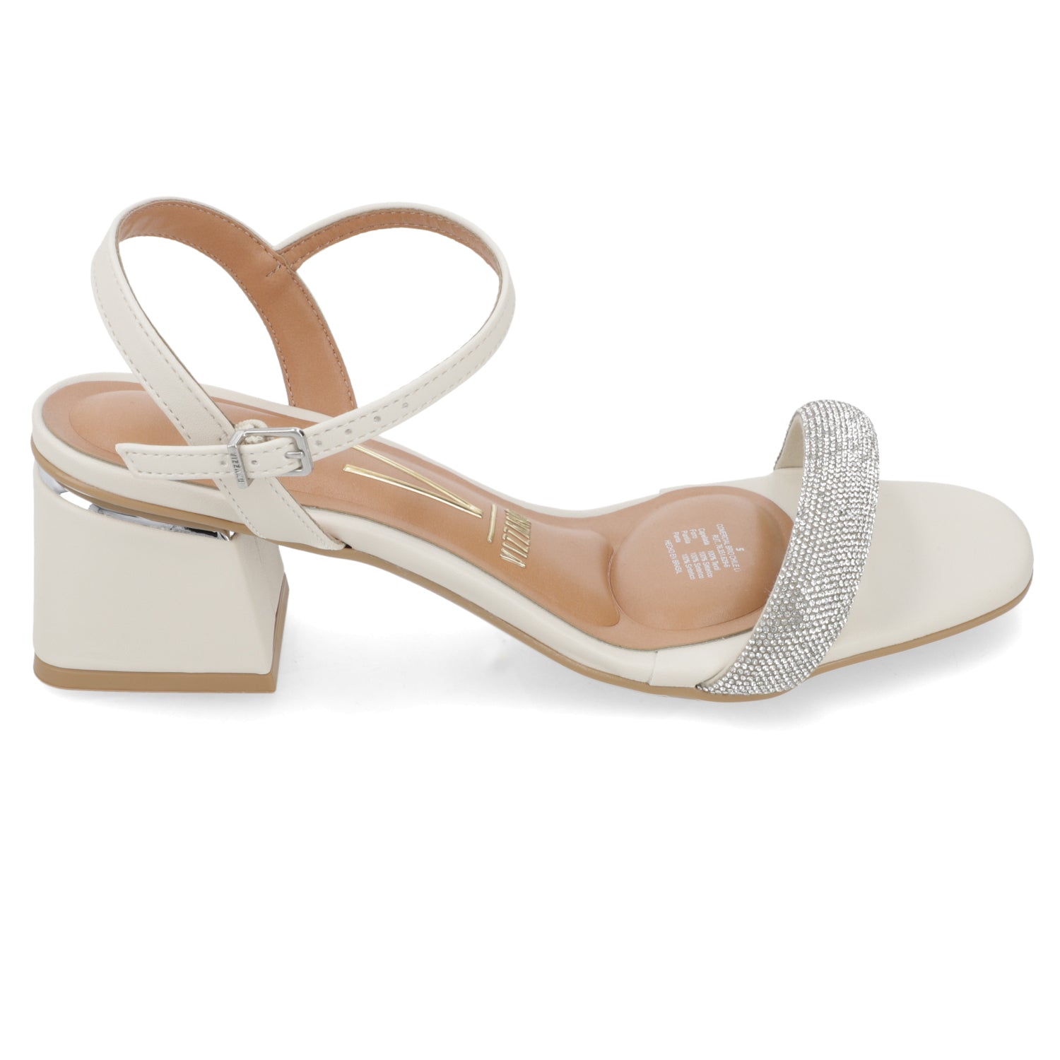 Sandalia Taco Ancho Eco Cuero Brillos Blanco 35