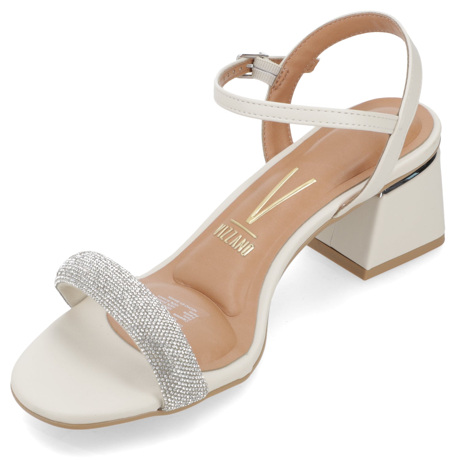 Sandalia Taco Ancho Eco Cuero Brillos Blanco 35