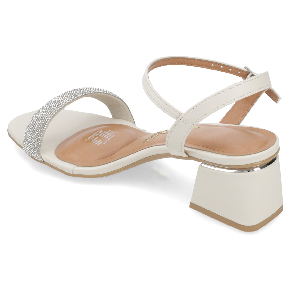 Sandalia Taco Ancho Eco Cuero Brillos Blanco 35