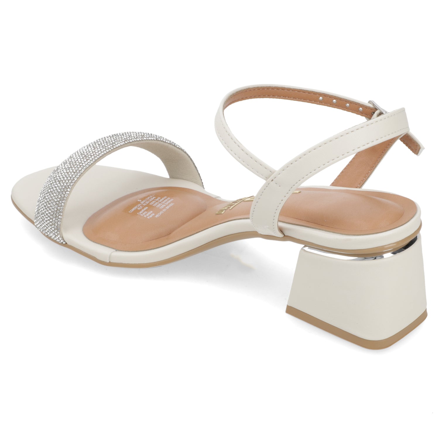 Sandalia Taco Ancho Eco Cuero Brillos Blanco 35