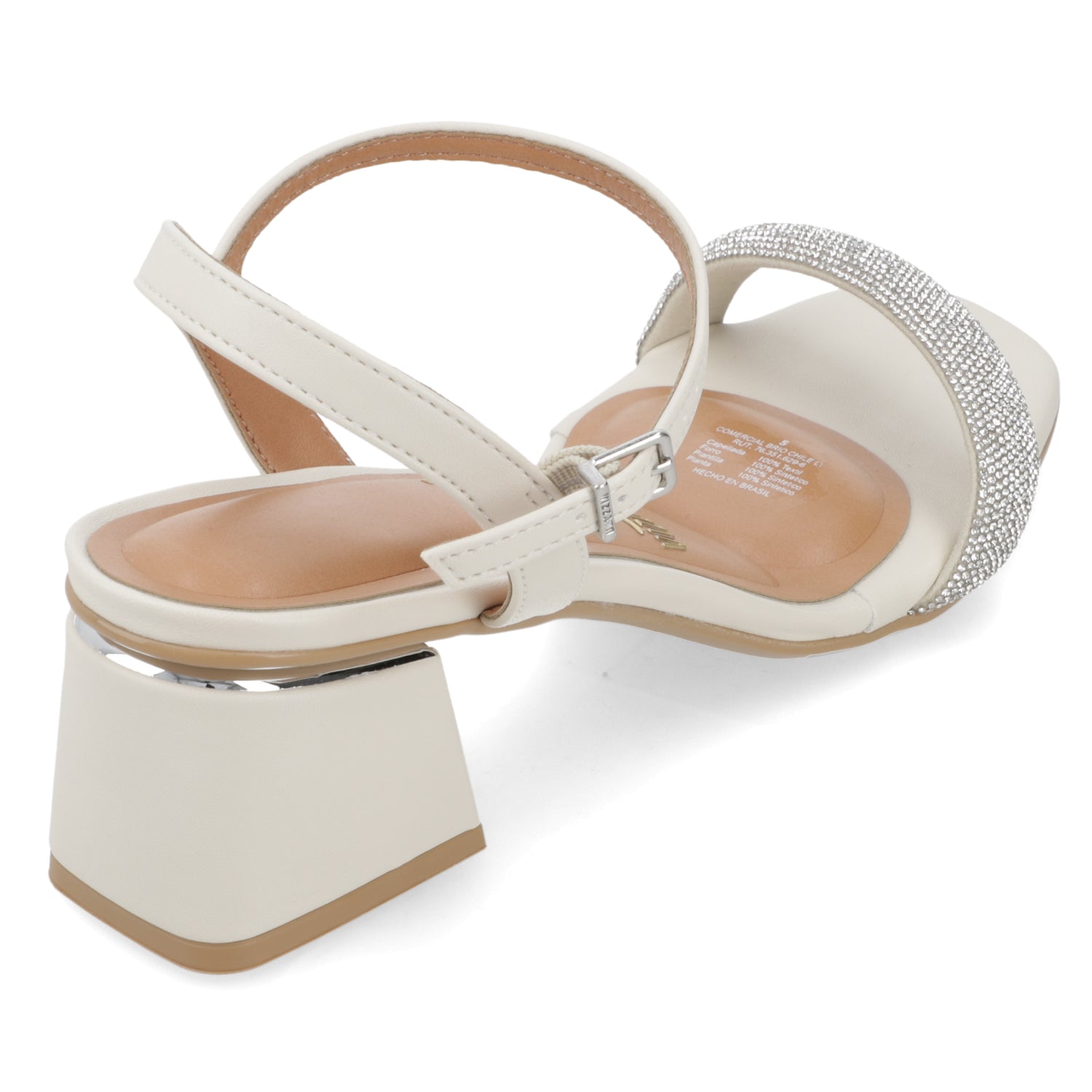 Sandalia Taco Ancho Eco Cuero Brillos Blanco 35